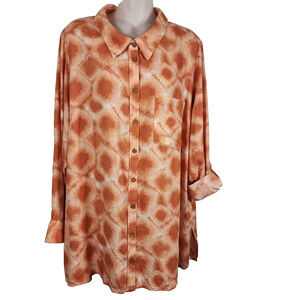 Joan Rivers Womens Linen Shibori Print Boyfriend Shirt Sun Baked Size 1X Button